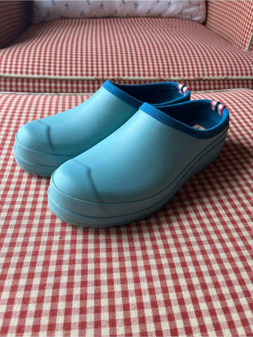 Hunter Blue Rain Platform Garden Clogs Slip On Shoes 6